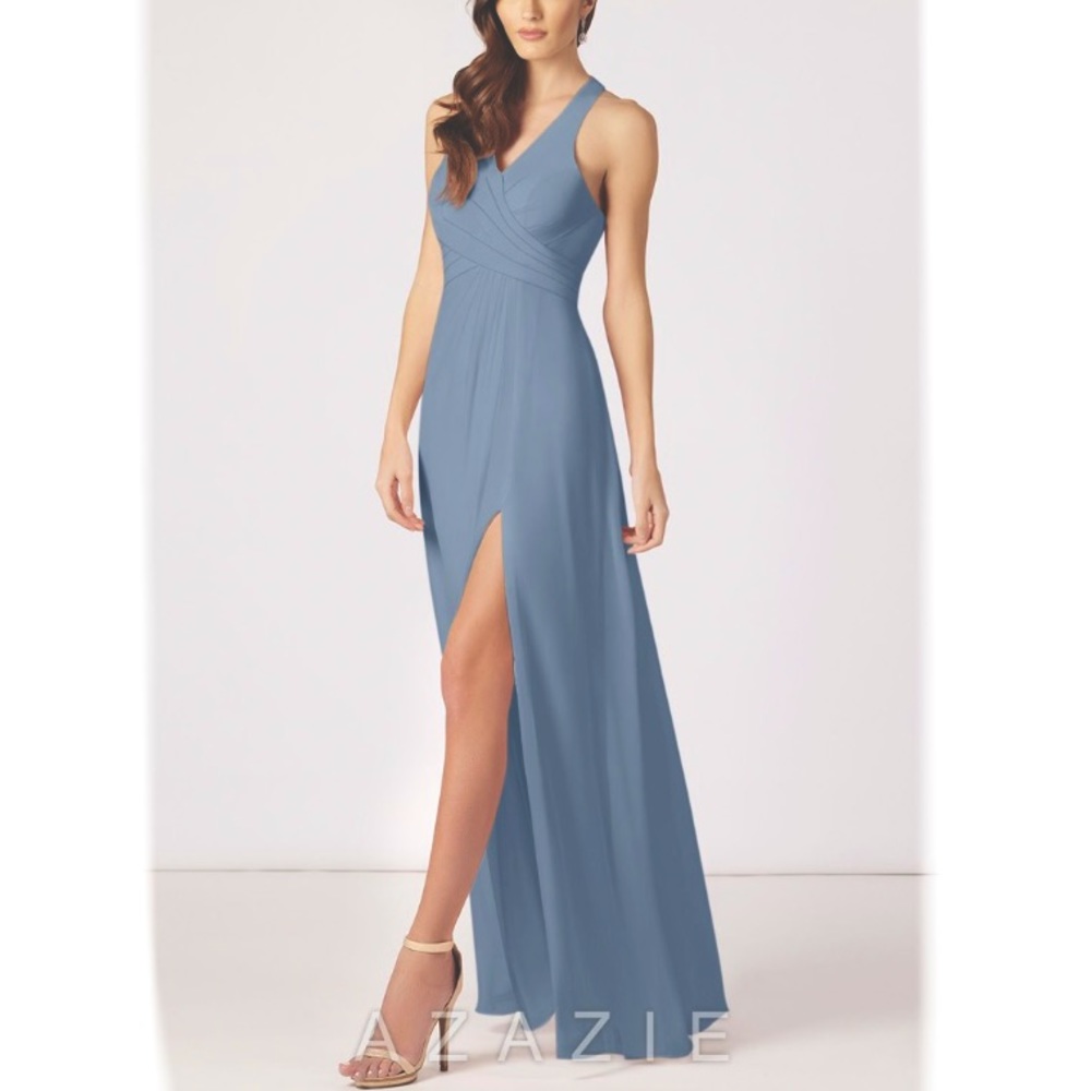Azazie Danica Chiffon Maxi Sheer Panel Dress in Twilight